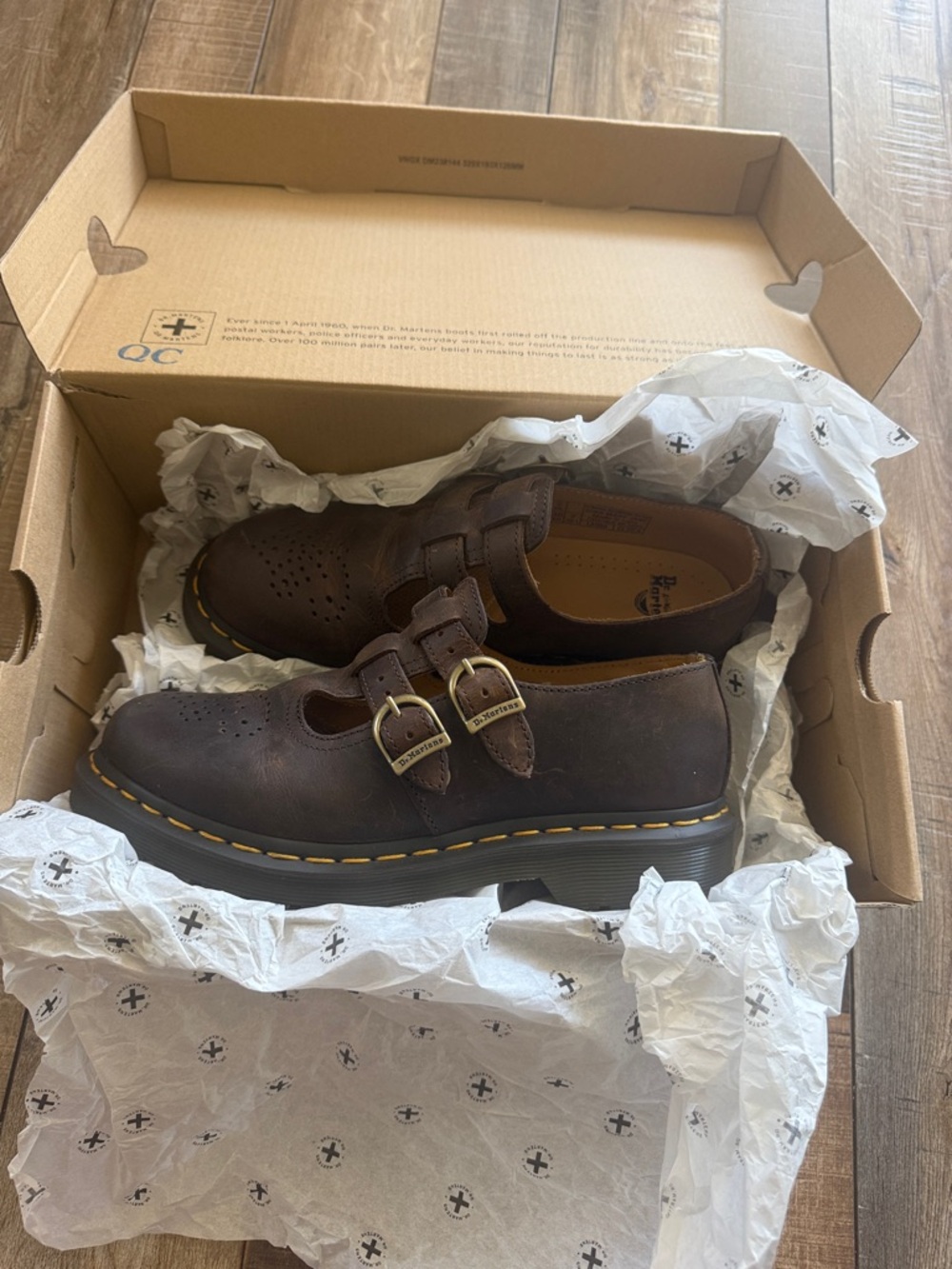 Dr. Marten Crazy Horse   Brown Leather Double-Strap Mary Jane Shoes